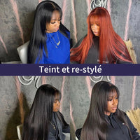 Perruque Lisse 34" avec Frange – Effet Cuir Chevelu