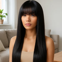 Perruque Lisse 34" avec Frange – Effet Cuir Chevelu